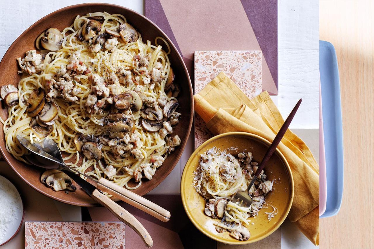 Chicken, mushroom and parmesan spaghetti recipe - Recipes - delicious.com.au